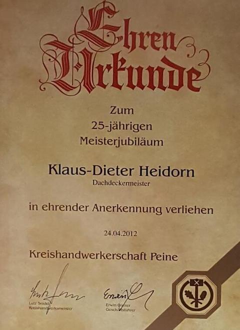Ehrenurkunde zum 25. Meisterjubiläum